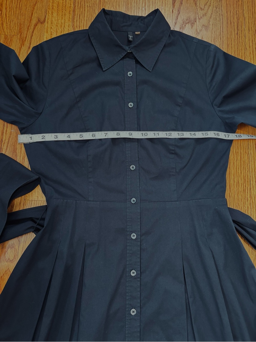 T Tahari Office black cotton button up 3/4 long sleeve belted A-line shirt dress - Picture 11 of 16